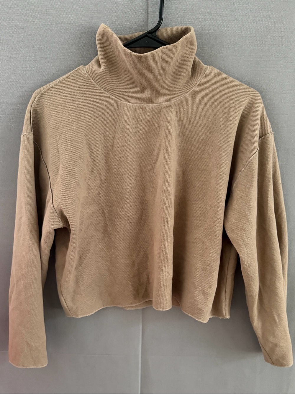 Zara Cropped Turtleneck Sweater in Taupe Beige